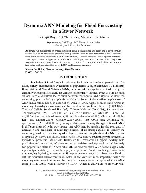 (PDF) Dynamic ANN Modeling for Flood Forecasting In a River Network