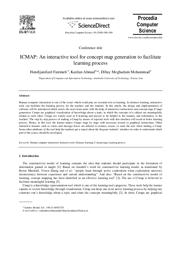ICMAP: An interactive tool for concept map generation to facilitate learning process