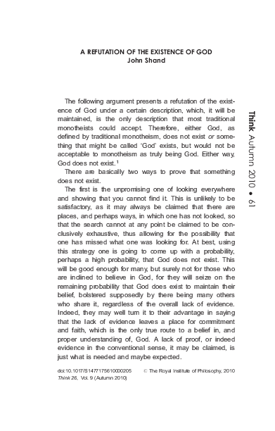 (PDF) A Refutation of the Existence of God