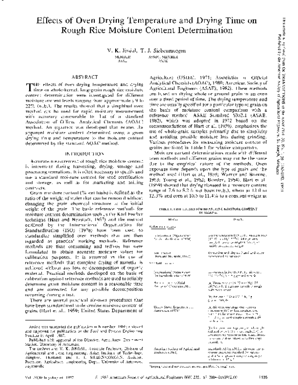 (PDF) Effects of Oven Drying Temperature and Drying Time on Rough Rice ...