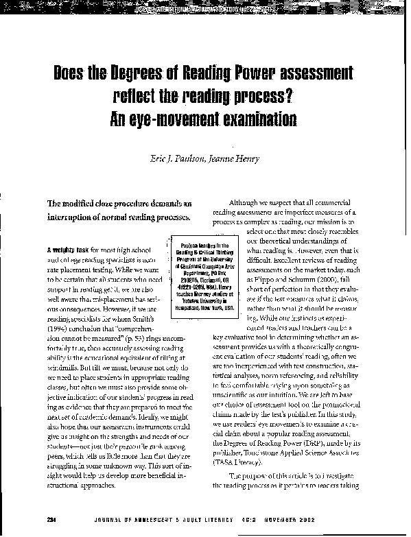 (PDF) Does the Degrees of Reading Power assessment reflect the reading