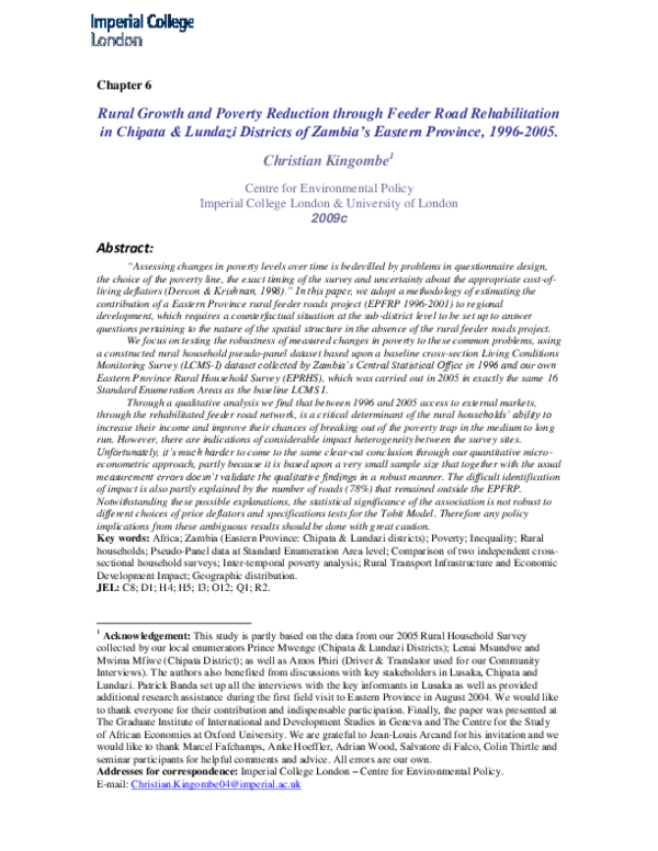 Pdf Rural Growth And Poverty Reduction Through Feeder Road