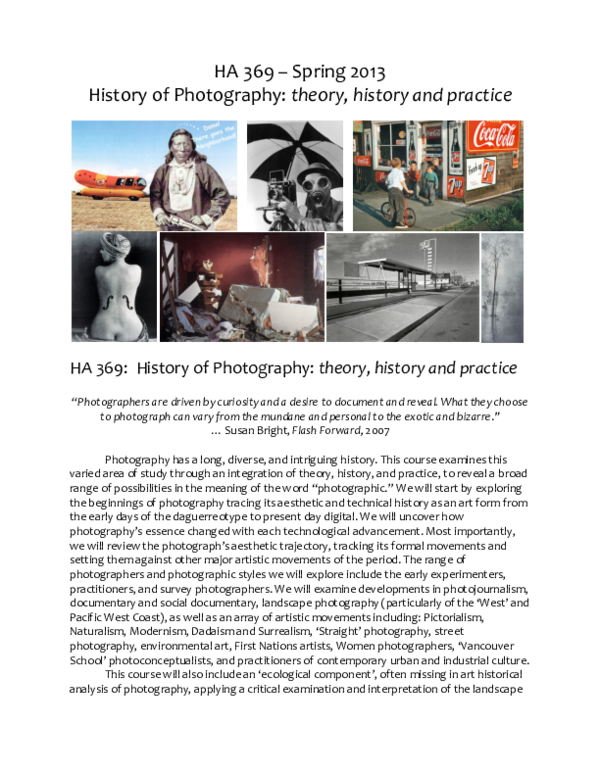 (PDF) HA 369 Spring 2013 History of Photography theory, history
