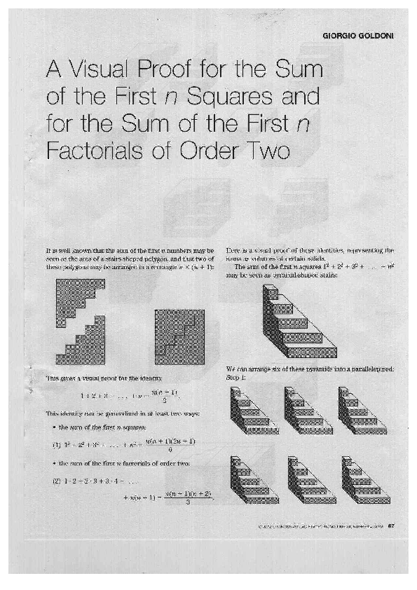 (PDF) A Visual Proof for the Sum of the First N Squares and for the Sum ...