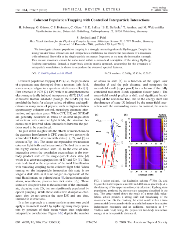 (PDF) Coherent Population Trapping With Controlled Interparticle ...