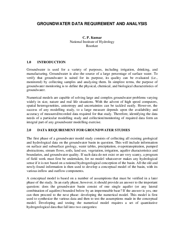 Pdf Groundwater Data Requirement And Analysis