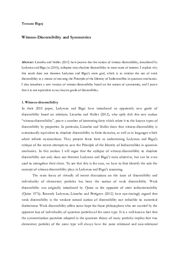 (PDF) Witness discernibility and symmetries