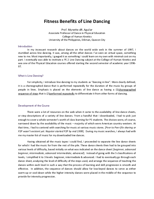 (DOC) Fitness Benefits of Line Dancing Aguilar Academia.edu