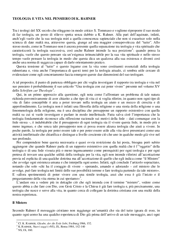 (PDF) Teologia E Vita Nel Pensiero Di Karl Rahner (1904-1984)