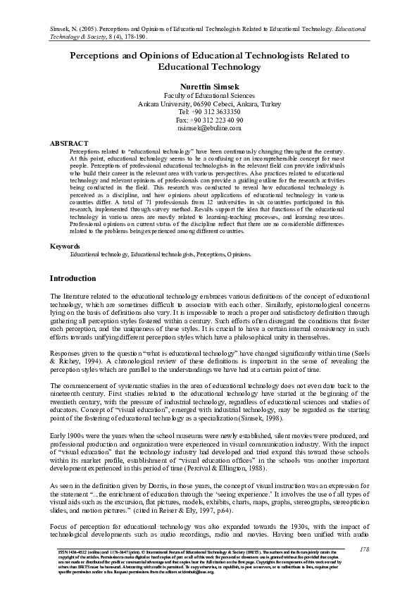 (PDF) Perceptions and Opinions of Educational Technologists Related to ...