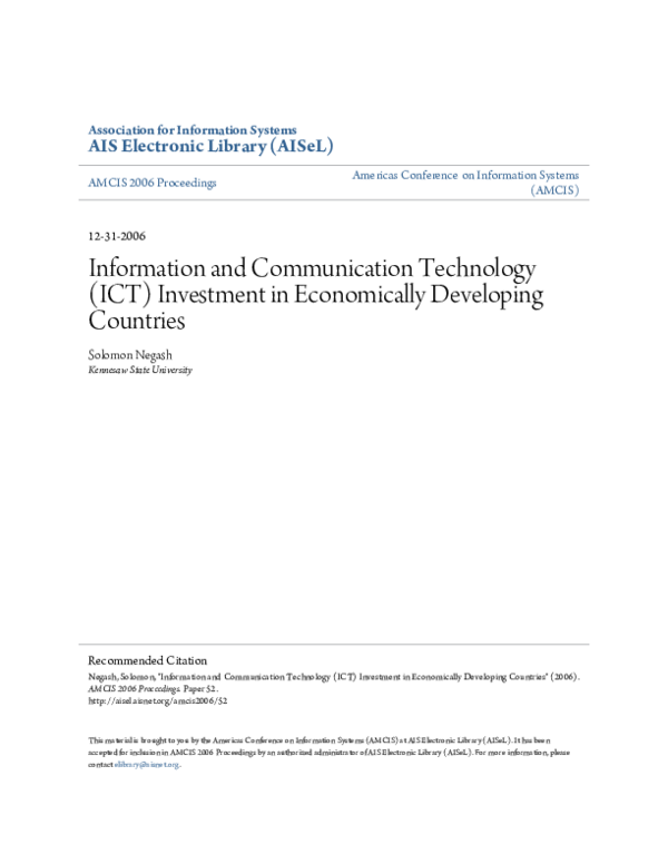 (PDF) Information and Communication Technology (ICT) Investment In ...