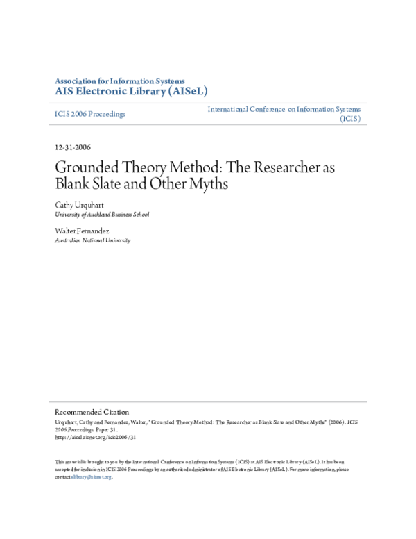 (PDF) Grounded Theory Method: The Researcher As Blank Slate and Other Myths