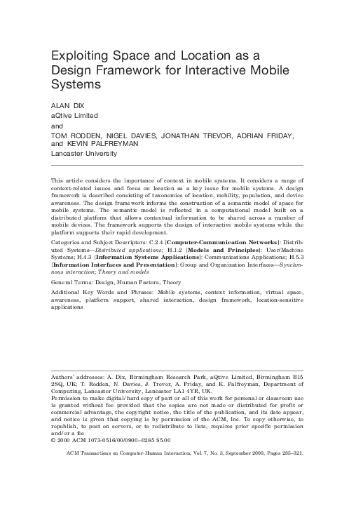 (PDF) Exploiting Space and Location As a Design Framework for ...