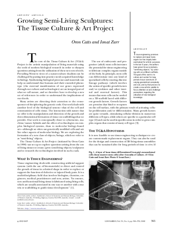 (PDF) Growing SemiLiving Sculptures the Tissue Culture & Art Project