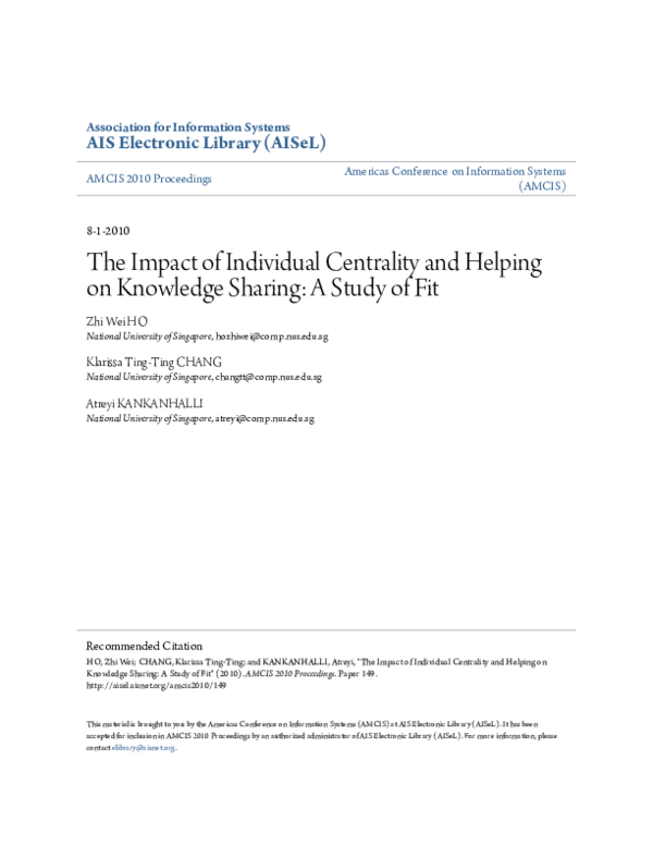 (PDF) The Impact of Individual Centrality and Helping on Knowledge ...