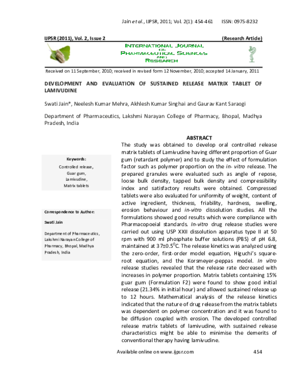 (PDF) DEVELOPMENT AND EVALUATION OF SUSTAINED RELEASE MATRIX TABLET OF ...