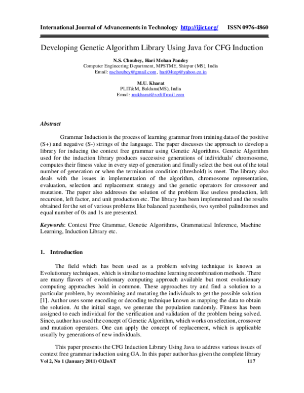 (PDF) Developing Genetic Algorithm Library Using Java for CFG Induction