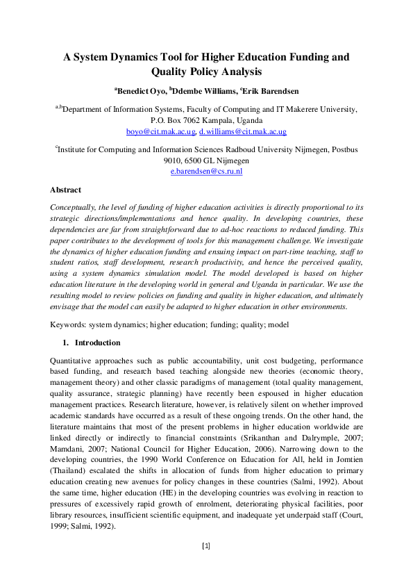 (PDF) A system dynamics tool for higher education funding and quality ...
