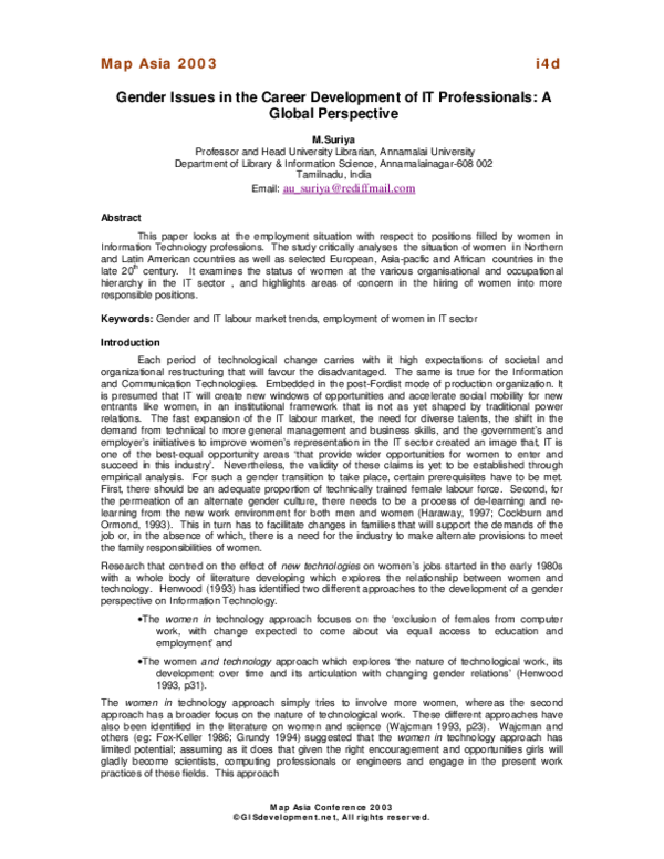 (PDF) Gender issues in the career development of IT professionals: a ...