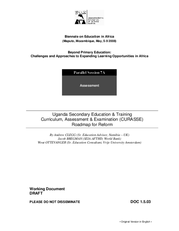 (PDF) Uganda Secondary Education & Training Curriculum, Assessment and