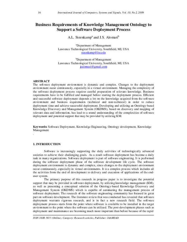(PDF) Business Requirements of Knowledge Management Ontology to Support ...