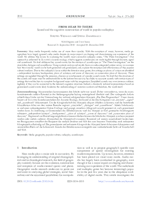 Pdf From Hear To There Sound And The Cognitive Construction Of World In Popular Audioplays Stefan Zimmermann Academia Edu