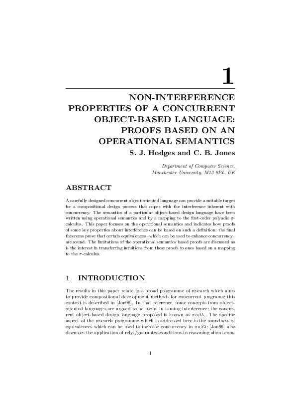  PDF Non Interference Properties Of A Concurrent Object Based Language 