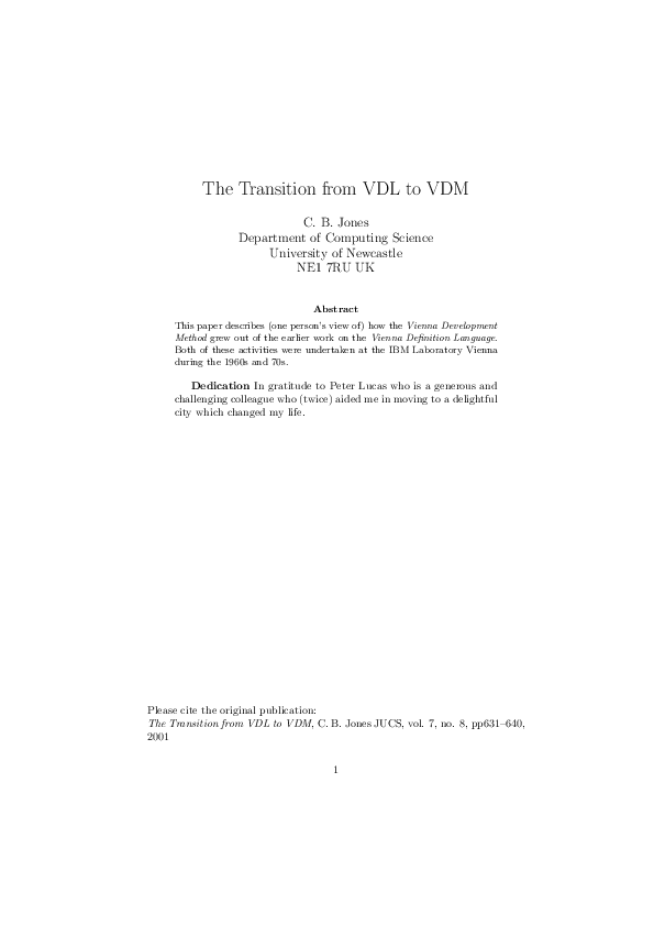 (PDF) The Transition From VDL to VDM.