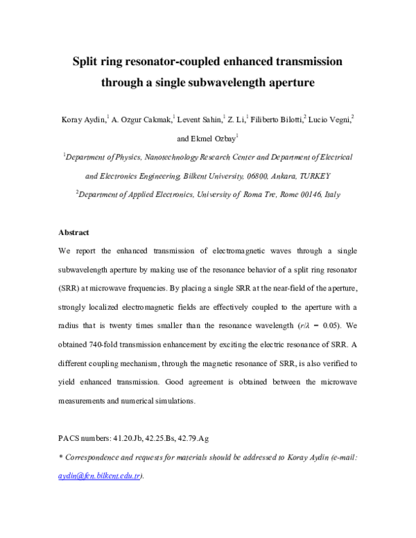 (PDF) Split-Ring-Resonator-Coupled Enhanced Transmission Through a ...