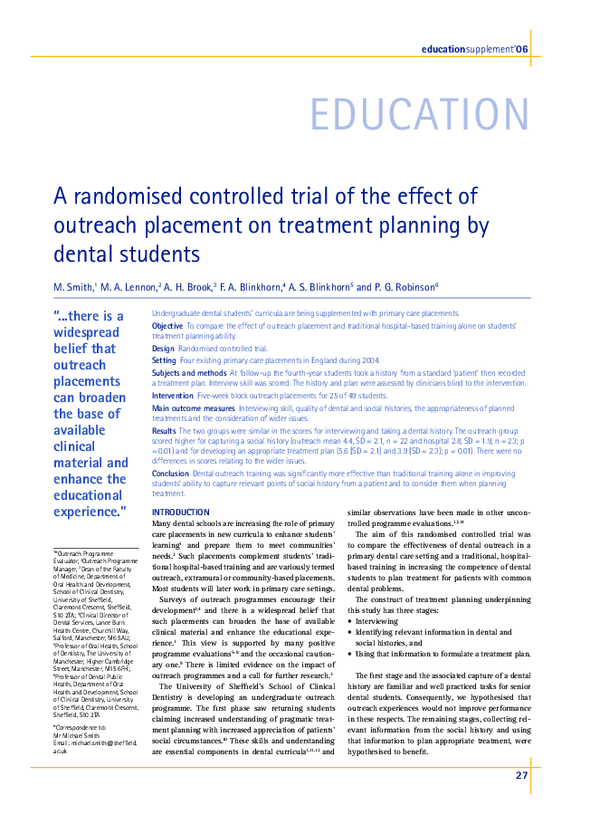 (PDF) Randomised controlled trial of the effect of outreach placement ...