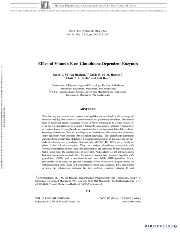 PDF) Effect of Vitamin E on Glutathione-Dependent Enzymes