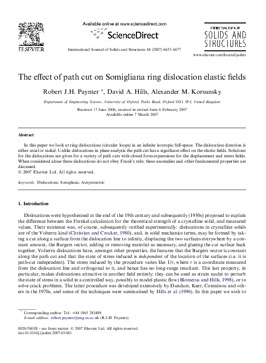 (PDF) The effect of path cut on Somigliana ring dislocation elastic fields