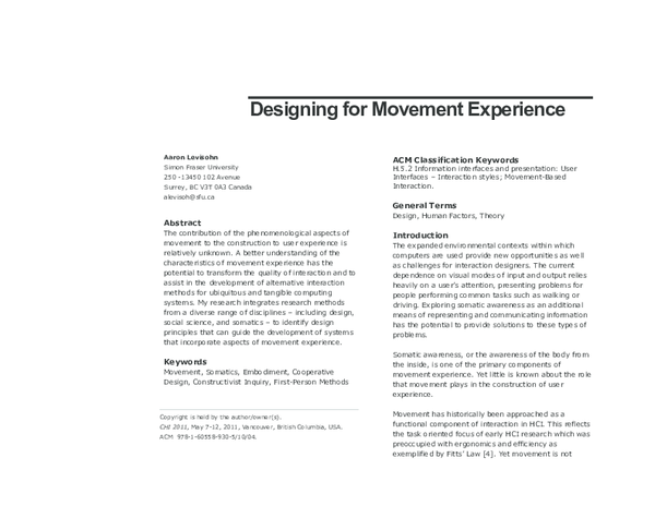 (PDF) Designing for Movement Experience
