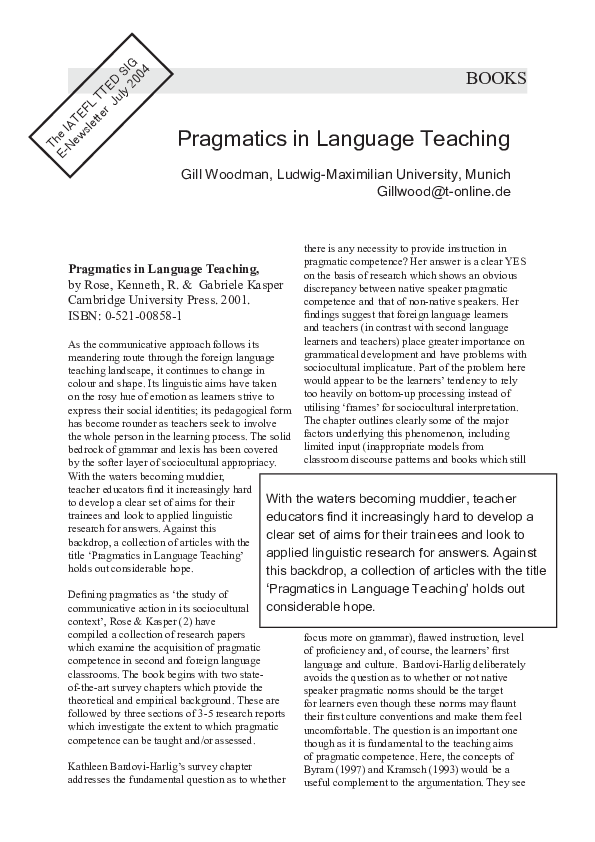 Pdf Pragmatics In Language Teaching Pdf Pragmatics In Language Teaching