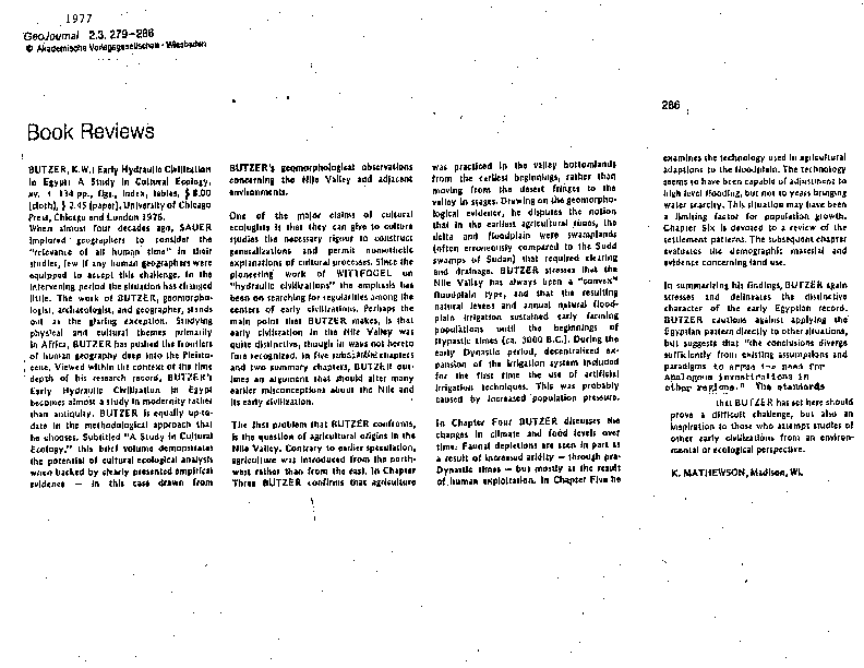 (PDF) Early Hydraulic Civilization in Egypt A Study in Cultural