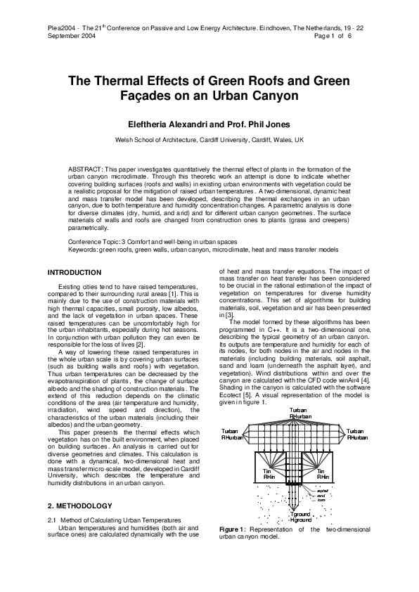 (PDF) The Thermal Effects of Green Roofs and Green Façades on an Urban ...