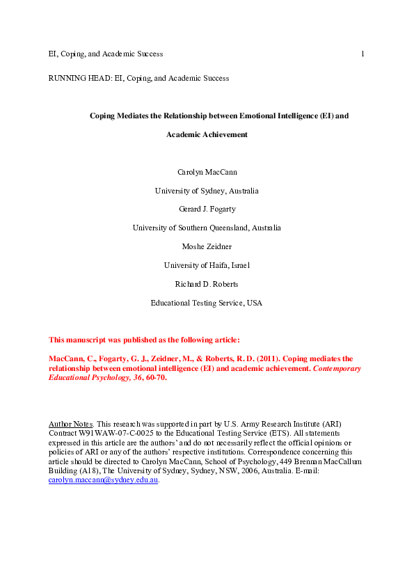 (PDF) Coping mediates the relationship between emotional intelligence ...