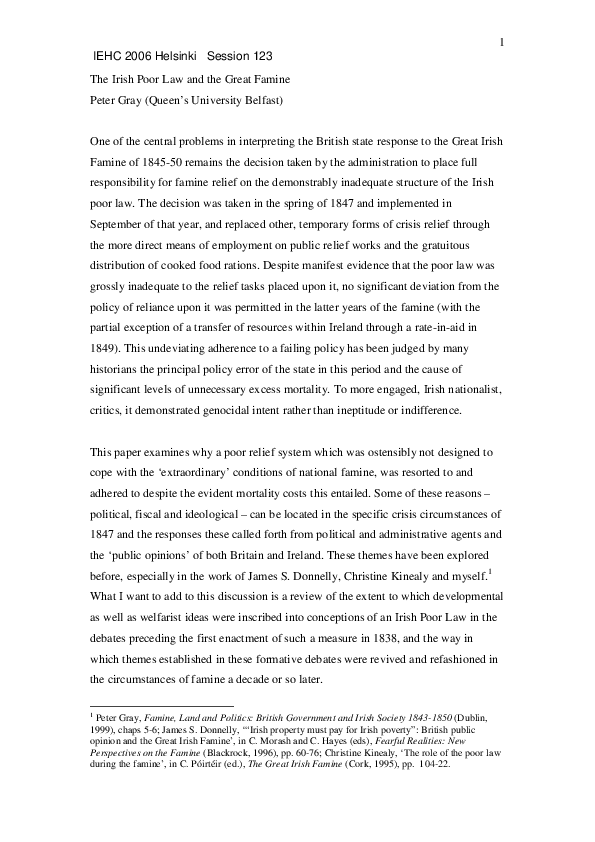 (PDF) The Irish poor law and the Great Famine