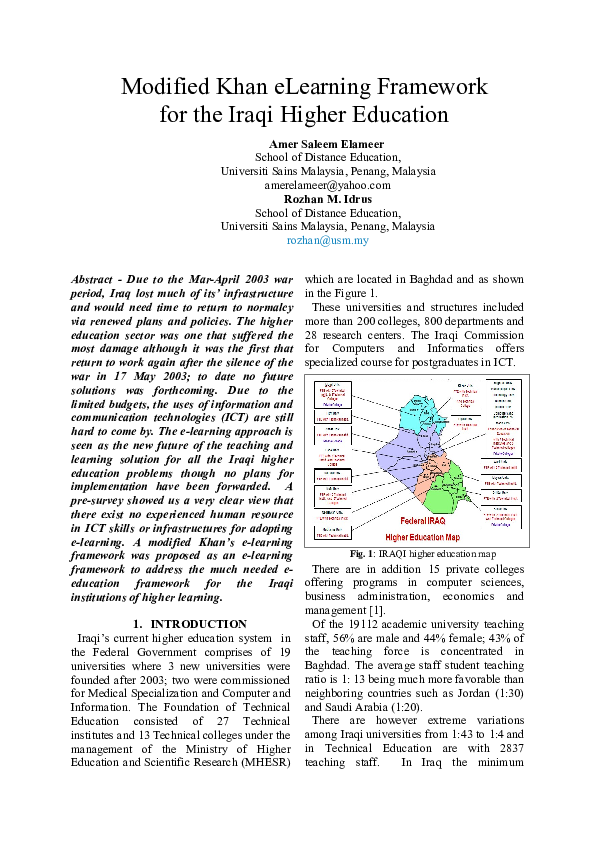(DOC) Modified Khan eLearning Framework for the Iraqi Higher Education