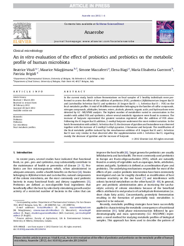 (PDF) An in vitro evaluation of the effect of probiotics and prebiotics ...