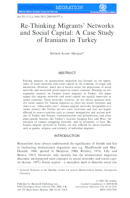 (PDF) Migrants' Networks and Social Capital