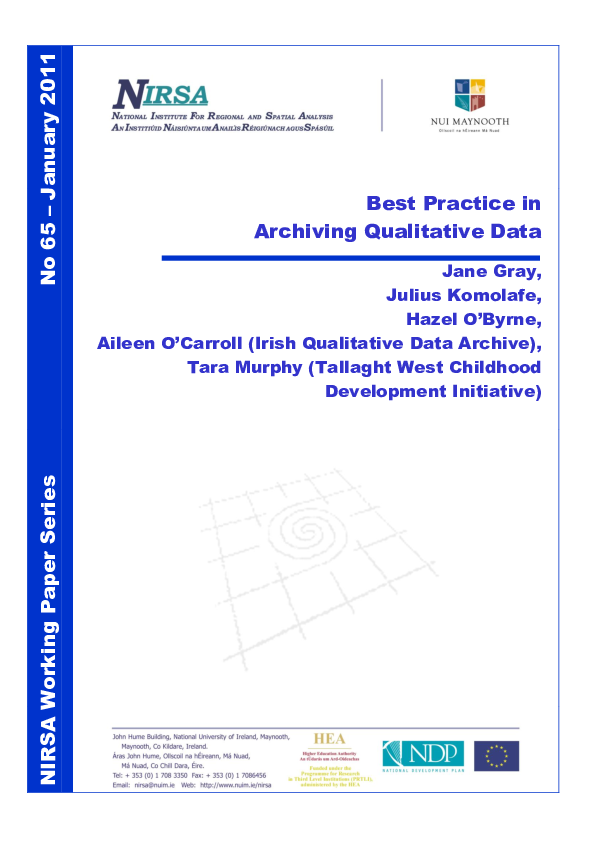 (PDF) Best Practice in Archiving Qualitive Data