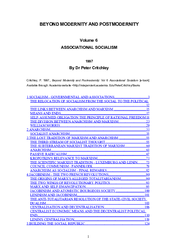 (DOC) BEYOND MODERNITY AND POSTMODERNITY Pt 6 Associational Socialism