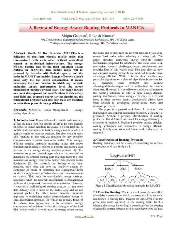 (PDF) A Review of Energy-Aware Routing Protocols in MANETs