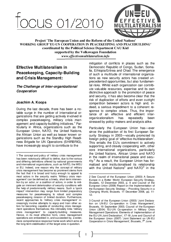(PDF) Effective Multilateralism in Peacekeeping, Capacity-Building and ...