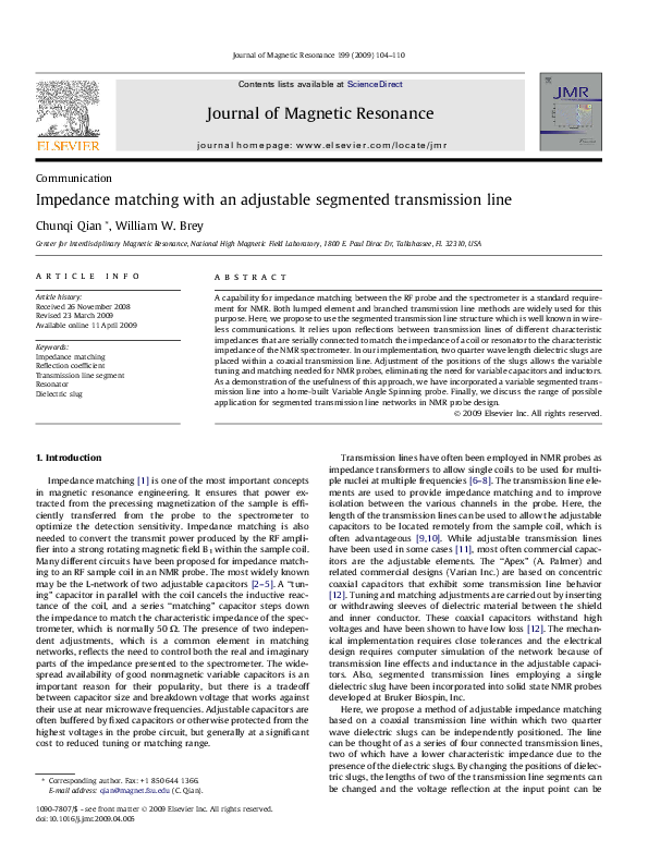(PDF) Impedance matching with an adjustable segmented transmission line