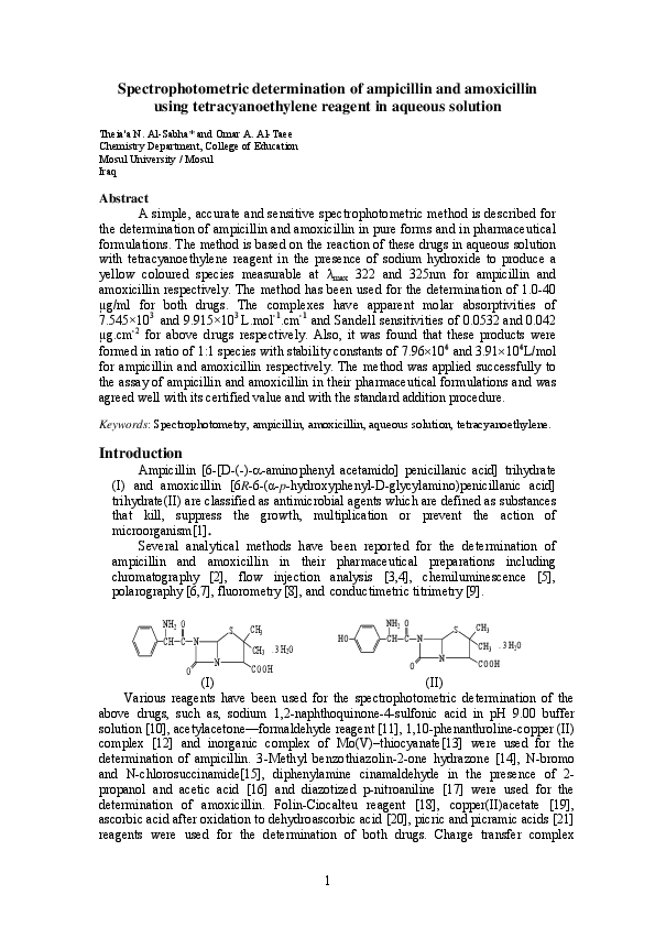 (PDF) Spectrophotometric determination of ampicillin and amoxicillin