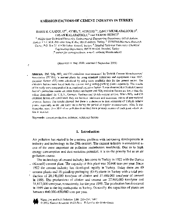 (PDF) Emission Factors of Cement Industry In Turkey