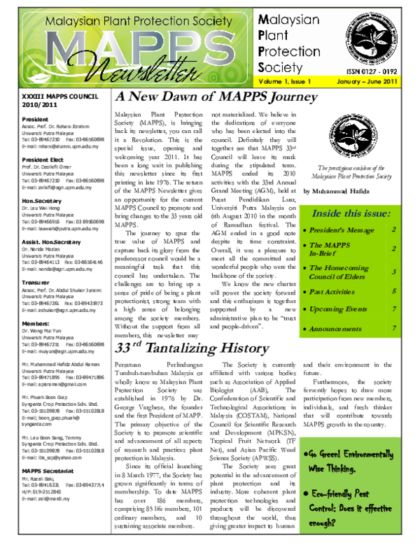(PDF) MALAYSIAN PLANT PROTECTION SOCIETY (MAPPS) NEWSLETTER JANJUN