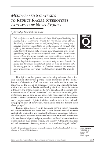 (PDF) Media based strategies to reduce racial stereotypes activated by ...